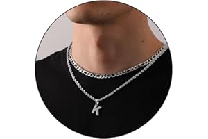 WEDDINEN Layered Initial Letter Pendant Necklace for Men 18/20in Figaro Twist Rope Chain Necklace Jewelry Graduation Birthday