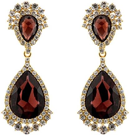 002-BURGANDY Fashion Party &amp; Wedding Jewelry Tear Drop Dangle Chandelier Alloy Rhinestone Earrings
