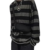 Men's Round Neck Striped Long Sleeve T-Shirt Emo Punk American Harajuku Street Loose Bottoming Shirt Couple Outfit