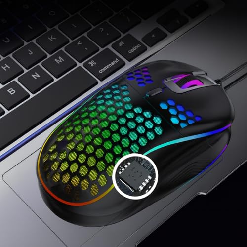 GADIRIA D110 Wired Gaming Mouse - Ultralight Honeycomb Design, 7200 DPI, 6 Buttons, RGB, USB-A + USB-C - Gaming Mouse for PC, Mac, Windows 10/11 and Linux (Black)