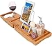 Royal Casa Bamboo Bath Tub Caddy - Luxury Wooden Shower Bath Tub Organizer, Stainless Steel BookTablet Holder, Removable TowelAccessories Tray