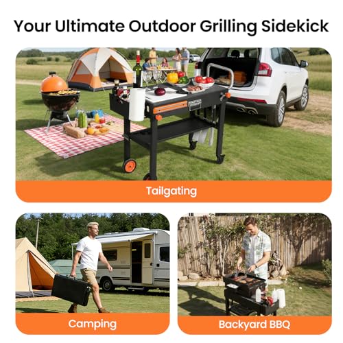 Folding Grill Table for Blackstone 17" & 22" Griddle, Portable Cart with Wheels, 20-Second Tool-Free Setup, 450 lb Heavy Duty Prep Station for Pizza Oven & Camping Stove