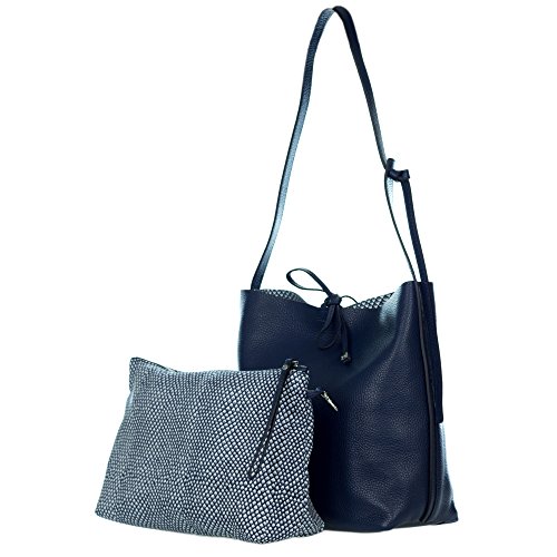 Gianni Chiarini Italian Made Navy Blue Pebbled Leather Slouchy Open Top Shoulder Bag