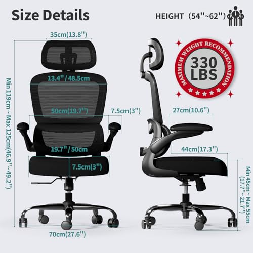 TRALT Office Chair Ergonomic Desk Chair, 330 LBS Home Mesh Office Desk Chairs with Wheels, Comfortable Gaming Chair, High Back Office Chair for Long Hours (Black)