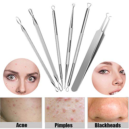 6 PCS Blackhead Remover Kit, Puyujin Acne Extractor Blackhead Tweezers Professional Stainless Pimple Acne Blemish Removal Tools Set Facial Pore Cleaner - Shipped From USA (Sliver 6 Pcs) - Thumbnail 5