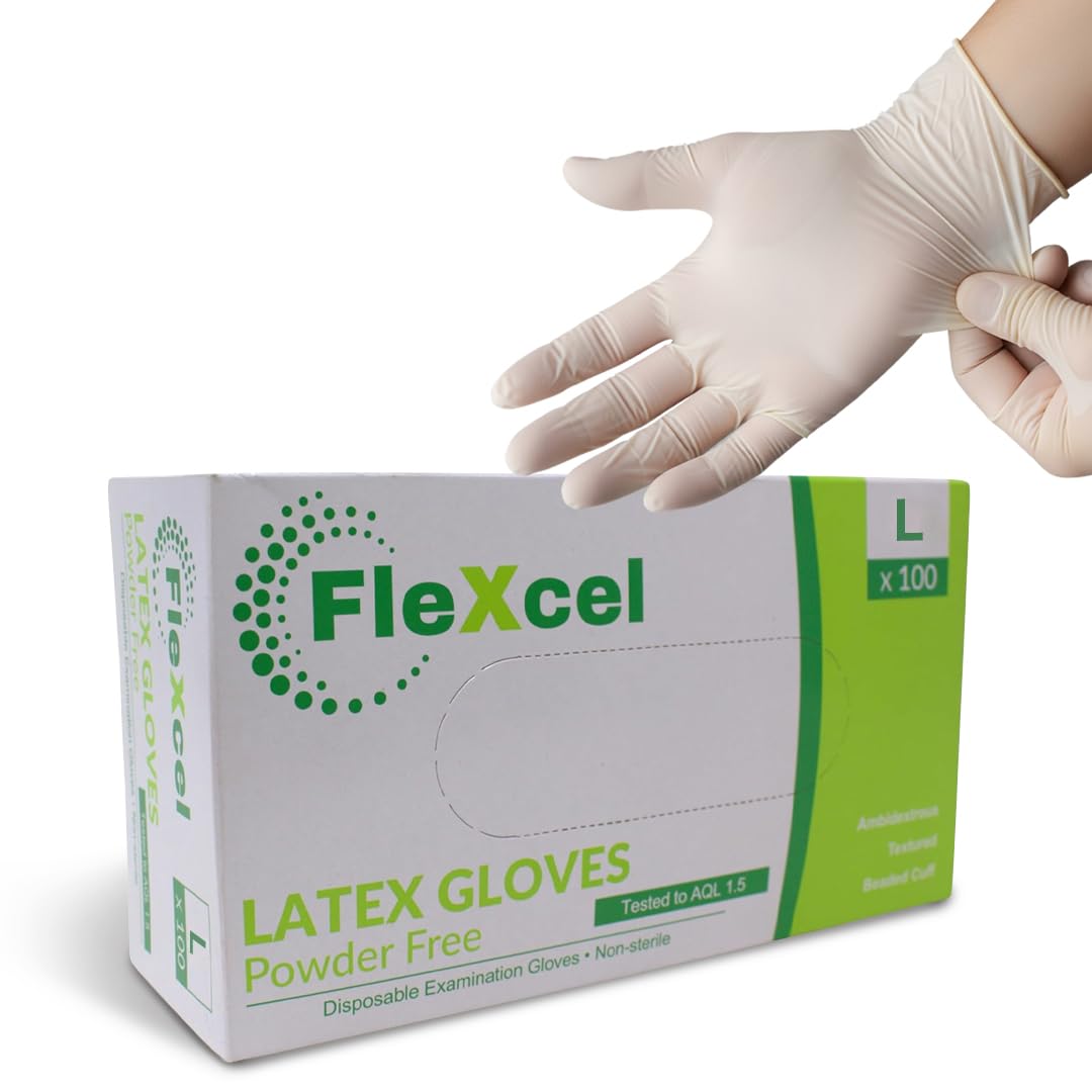 FleXcel Latex Powder Free Gloves Size Small - Box of 100 units, White
