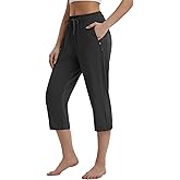 baleaf Womens Yoga Capri Pants with Zipper Pockets Summer Drawstring Capris Joggers Lounge Crop 19"