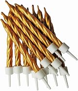 Anniversary House Metallic Gold Spiral Birthday Candles Set of 12 with Holders
