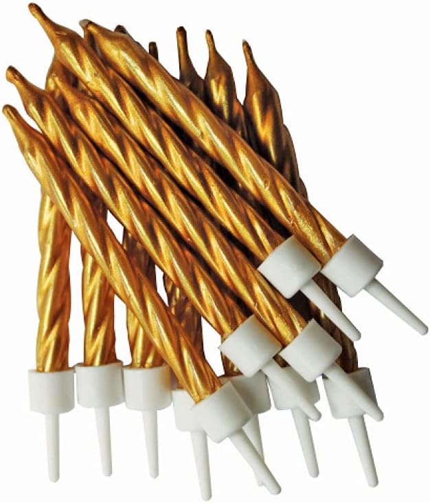 Anniversary House Metallic Gold Spiral Birthday Candles Set of 12 with Holders