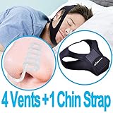Snore Stopper Set of Adjustable Chin Strap and 4 Premium Nose Vents For Men or Women to Ease Breathing and Stop Snoring Naturally And Instantly The Best Snoring Devices - Strap and Vents Together