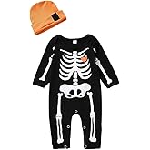 Guodeunh Newborn Baby Boy Girl Halloween Costume Romper Skeleton Jumpsuit Outfit Skull Clothes with Hat