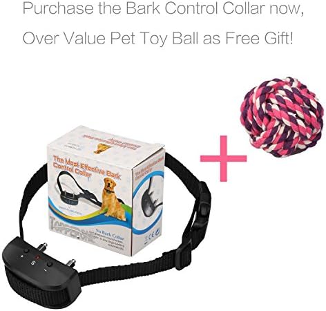 Topperone No Harm Shock Bark Collar-Over Value Free Pet Toy Ball-7 Sensitivity Adjustable Levels for Medium Large or Small Dogs 10-120 Pound Dogs