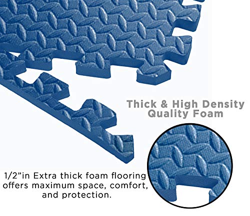 Aduro Sport Workout Floor Mat, Interlocking Foam Floor Mats, Exercise Rubber Foam Play Mat for Home Gym (Blue)