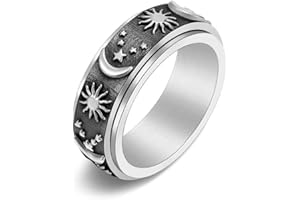Nanafast Stainless Steel Spinner Ring for Women Men Anxiety Rings for Relieving Stress Anxiety Ring Sun Moon Stars Promise Engagement Ring Size 6-12
