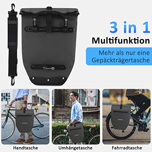 ZOOYAUE Bicycle Bag for Pannier Rack 23-28L, Waterproof Pannier Rack Bag with Carry Handle and Shoulder Strap, Bicycle Bag Shoulder Bag with Reflectors, Bicycle Bags at the Back