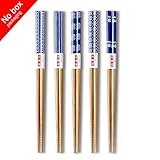 Chopsticks 5 Pairs Japanese Style Bamboo Chop Sticks Natural Reusable Classic Style Chopstick((Porcelain(no box))