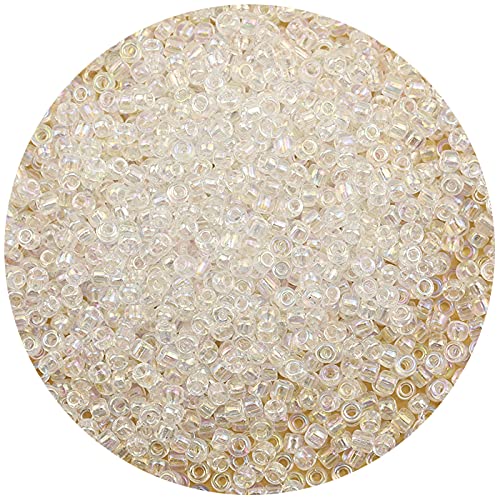 Bala&Fillic Clear AB Rainbow Color 4mm Seed Beads About 1200pcs/100Grams in Bag, 6/0 Glass Craft Beads for Making Bracelet and Necklace (Clear AB Rainbow)