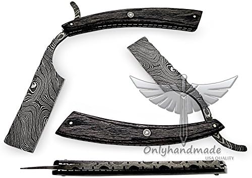 Black Wood/100% Handmade custom Damascus steel straight razor/shaving razor/special handle and leather sheath 05100