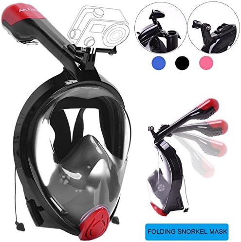 VELLAA Snorkel Mask Full Face, Seaview 180 Panoramic View Foldable Scuba Diving Mask Snorkeling Masks Easybreath,Gopro Compatible Anti-Fog Anti-Leak Design,Includes Earplugs For Adults Kids