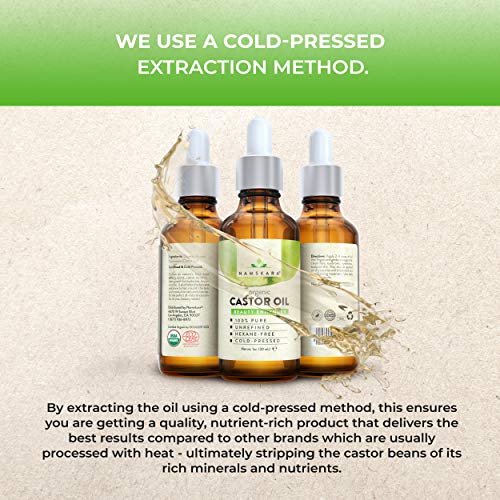 Organic Castor Oil - USDA Certified Organic 100% Pure, Cold-Pressed, Extra-Virgin, Hexane-Free. Best Carrier Oil For Eyelashes, Hair, Eyebrows & Skin (1oz)