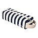 JEMIA Single Compartments Collection 1 Independent Zipper Chambers with Handle Strap Carrying Case (Blue White Stripes, Canvas, Large)