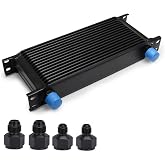 HTRACING 16 Row AN10 10AN Transmission Oil Cooler Kit Stacked Plate With 6AN 8AN Adapter Universal Engine Transmission British Radiator Oil Cooler Condenser Aluminium Alloy Black