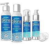 BLAMtastic SKINS Natural Blemish Control Kit. Miracle Worker for Acne, Acne Scar Removal, Blackheads, Cysts. No Benzoyl Peroxide. 4 Bottle Kit: Cleanser, Toner, Lotion, Serum. Made in USA.