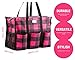 Pursetti Zip-Top Organizing Utility Tote Bag with Multiple Exterior & Interior Pockets for Working Women, Nurses, Teachers and Soccer Moms (Fuchsia Checker)