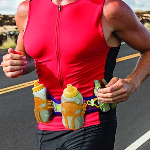 247 Viz Hydration Belt - Fits iPhone 8, X and Similar Phones - with 2 BPA Free Water Bottles and Pouch System - Running Fuel Belt & Runners Reflective Gear for High Visibility (Blue)