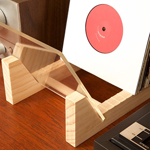 KAIU Vinyl Record Storage - Solid Wood with Crystal Clear Acrylic Holder - Premium Design (Natural, Mini Version)