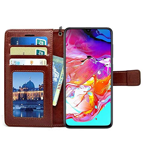 Frazil Vintage Leather Flip Cover Case for Samsung Galaxy A70/A70s | Inner TPU | Foldable Stand | Wallet Card Slots - Ch