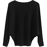 DENSSYNE Womens Oversized Lightweight Boat Neck Dolman Batwing Sweater Fall Winter Casual Slouchy Knitted Pullovers
