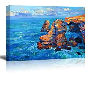 Canvas Prints Wall Art - Abstract Oil Painting of Cliffs and Ocean on Canvas.Modern Impressionism| Modern Home Deoration/Wall Art Giclee Printing Wrapped Canvas Art Ready to Hang - 12" x 18"
