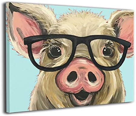 Animal Art Pig with Glasses 12"x16" Painting Canvas Wall Art Squidward Paintings Abstract Modern Style for Living Room Bedroom Bathroom