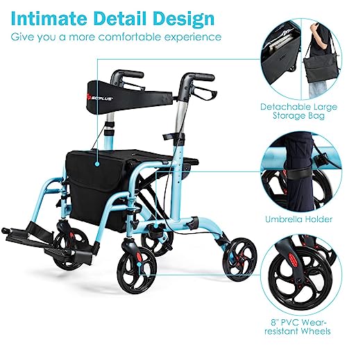 GOPLUS 2 in 1 Rollator Walkers for Seniors, Folding Rollator Walker
