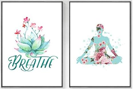 Amazon 北欧ミニマリストヨガアートパネルキャンバス絵画インテリア水色ポスター版画ヨガ瞑想キャンバス絵画インテリアリビング部屋家装飾50x75cmx2 Unframed ウォールステッカー オンライン通販