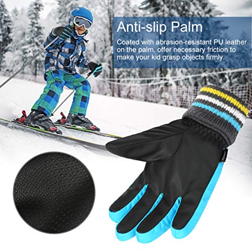 VBG VBIGER Boys Girls Winter Gloves Kids Ski Snow Snowboard Gloves Warm Cold Weather Sports Gloves for Children 6-12 Years Old (Medium, Black/Blue) - Thumbnail 3