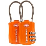 2 Pack TSA Approved Travel Combination Cable Luggage Locks for Suitcases & Backpacks - Orange