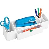mDesign Office Supplies Desk Organizer for Scissors, Staplers, Pens, Markers, Highlighters, Tape - 1 Drawer, White