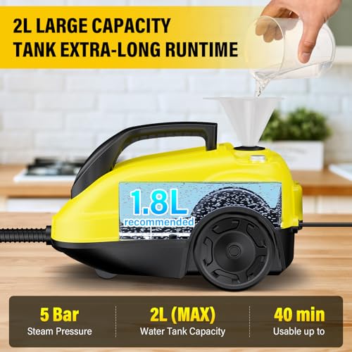 Steam Cleaner, Home Steam Cleaner 2 L 2000W Steam Pressure 5 Bar with 23 Vaporetto Accessories for Sanitizing Floor, Sofas, Furniture, Car