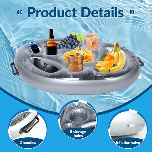2 in 1 Inflatable Drinks Holder & Snack Tray - Bar with 8 Holes - Large Capacity - Floating Holder for Pool Parties, Beach and Hot Tub
