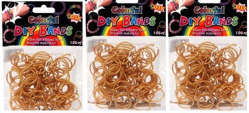 DIY Bands - 300 Count Gold Refill Silicone Bands with Clips and Loom Tool