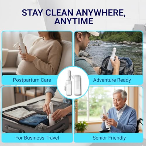 AquaNomad Portable Bidet with 350ML Bottle - USB-Type C Portable Travel Bidet Electric, Dual Pressure Travel Bidet with LED Light - Waterproof Portable Shattaf, Bidet Sprayer for Toilet Travel
