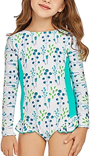 Girl's Floral Print Long Sleeve Rash Guard Ruffle One Piece Cute Swimsuit Bathing Suit