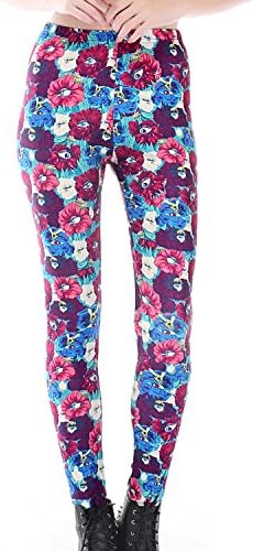 Women's Floral Pattern High Rise Elastic Workout Brush Pants Leggings For Fall Season Purple US 0-8/Asia Size S