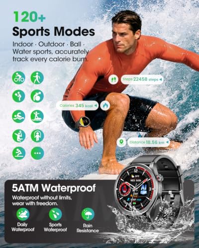 Men's Smart Watch with ECG, VFC, Microcheck, Blood Pressure, AI-GPT, SOS Call, 24H Sleep/Heart Rate/SpO2, 120+ Sports Modes, Flashlight, 5ATM Smartwatch for Android iOS Black