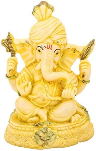 Lord Ganesha Statue Handcrafted Polyresin Figurine Yellow Ganpati Showpiece Indian Religious Gift Items Decor