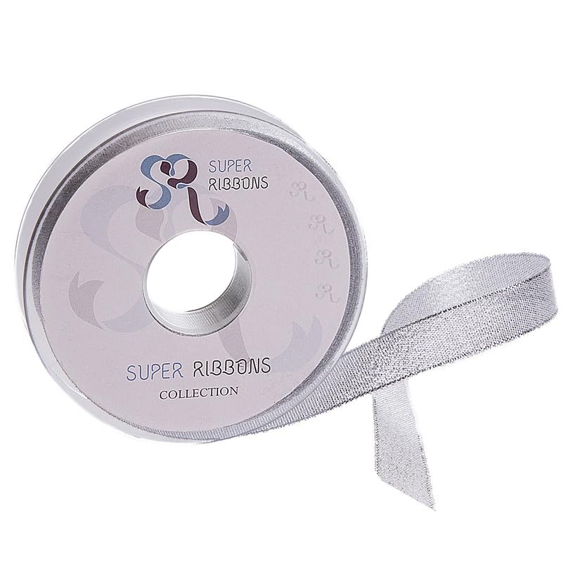 SR SUPER RIBBONS®™ Double Sided Satin Ribbons Gift Wrapping, Party Decoration, Wedding car, Christmas, Balloons, Hair, Cake, Presents, Wedding Bouquet (Silver Lurex 3mm x 50m)