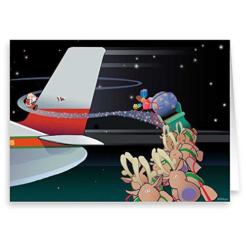 Funny Airplane Christmas Card - 18 Cards & Envelopes - Aviation Cards