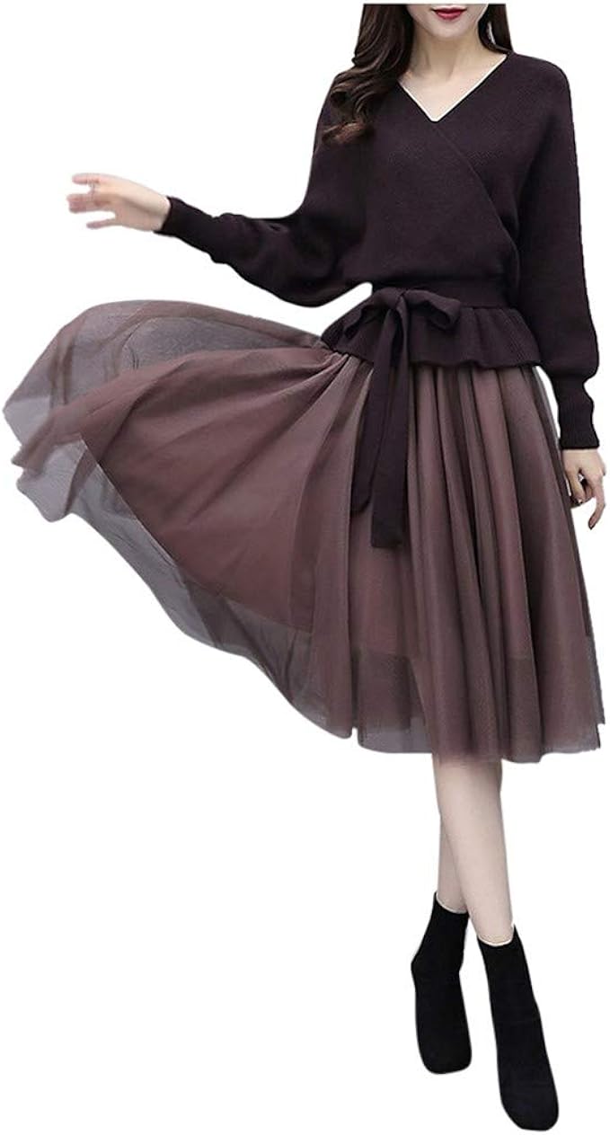 Amazon Com Jflyou Dress Women S Japanese Slim Fat Western Knit Sweater Skirt Was Thin Two Piece Musical Instruments